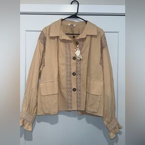 Buckle Tan Utility Jacket with Embroidery